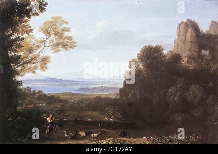 Claude Lorrain - Paesaggio con Apollo Mercurio 1660 Foto Stock