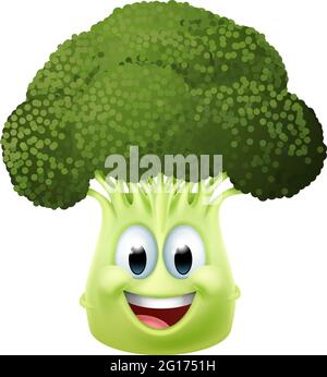 Broccoli Cartoon vegetale Emoji Mascot Illustrazione Vettoriale
