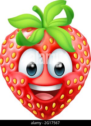 Strawberry Cartoon Emoticon Emoji Mascot icona Illustrazione Vettoriale