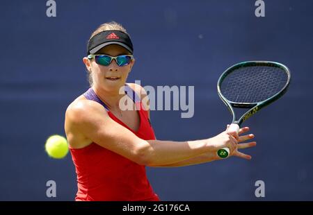 I Katie Volynets degli Stati Uniti in azione contro Georgina Garcia Perez della Spagna durante il giorno uno del Viking Open al Nottingham Tennis Center. Data immagine: Sabato 5 giugno 2021. Foto Stock