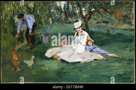 Claude Monet - la famiglia Monet nel loro giardino ad Argenteuil Foto Stock