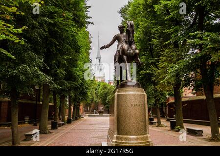 Statua di Paul Revere a Boston Foto Stock