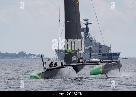 Taranto, Italia. 05 giugno 2021. F50 Australia team durante Sail Grand Prix 2021 (Day 1), gara di vela a Taranto, Italia, Giugno 05 2021 Credit: Independent Photo Agency/Alamy Live News Foto Stock