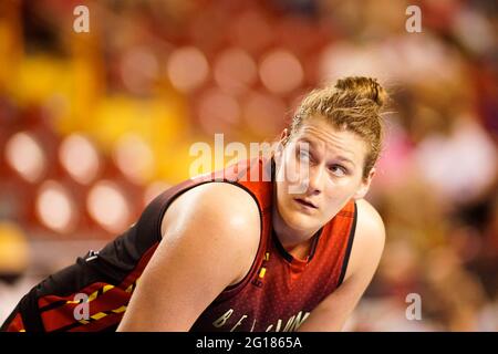 Cordova, Spagna. 04 giugno 2021. Kyara Linskens visto durante la amichevole partita internazionale di basket femminile tra Belgio e Nigeria a Palacio Municipal de Deportes Vista Alegre.Punteggio finale; Belgio 67:60 Nigeria. Credit: SOPA Images Limited/Alamy Live News Foto Stock