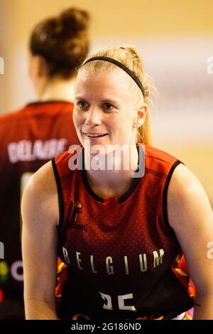 Cordova, Spagna. 04 giugno 2021. Julie Vanloo ha visto durante la amichevole partita internazionale di basket femminile tra Belgio e Nigeria al Palacio Municipal de Deportes Vista Alegre.Punteggio finale; Belgio 67:60 Nigeria. (Foto di Francis Gonzalez/SOPA Images/Sipa USA) Credit: Sipa USA/Alamy Live News Foto Stock