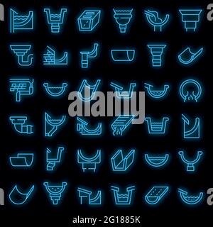 Set di icone di rilegatura. Contorno insieme di icone vettoriali di gutter colore neon su nero Illustrazione Vettoriale