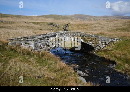 ponte ad arco su un fiume brughiera Foto Stock