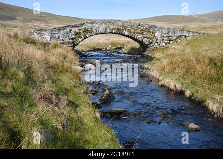 ponte ad arco su un fiume brughiera Foto Stock