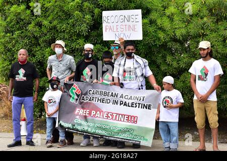 Manifestazione a Barbados che chiede il riconoscimento della Palestina Foto Stock