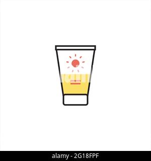 Tubo di protezione solare. Stile piatto. Confezione in plastica con profilo nero isolato su sfondo bianco. Illustrazione Vettoriale