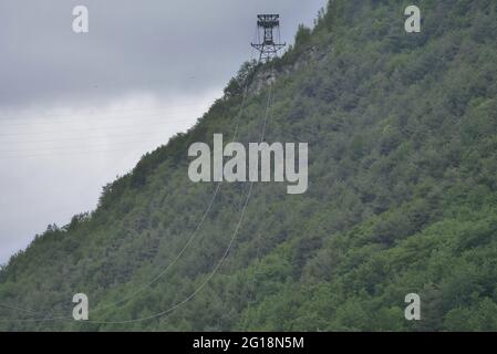 La funivia Albino-Selvino collega Albino, nella bassa Val Seriana, con Selvino, importante località turistica situata sul Selvino-Aviatico Foto Stock