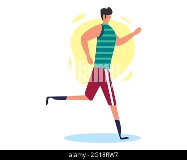 atleta disabile che corre con illustrazione vettoriale delle gambe protesiche in stile piatto Illustrazione Vettoriale