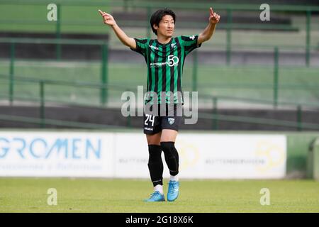 Sestao, Spagna. 5 Giugno 2021. Daiki Niwa (Sestao) Calcio : Spagnolo 'Campeonato Nacional de Liga de Tercera Division' promozione Gioca finale partita tra Sestao River Club 2-0 Urduliz FT all'Estadio Municipal Las Llanas a Sestao, Spagna . Credit: Mutsu Kawamori/AFLO/Alamy Live News Foto Stock