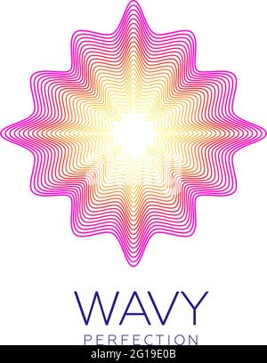 Fantastica icona floreale, forma astratta con molte linee di fusione e colori sfumati. Illustrazione vettoriale. Testo campione - perfezione ondulata. Illustrazione Vettoriale