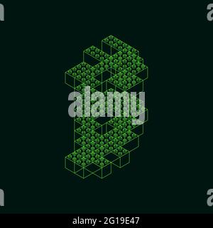 Bitcoin, un simbolo verde su uno sfondo scuro che imita un vecchio schermo del computer. Illustrazione vettoriale Illustrazione Vettoriale