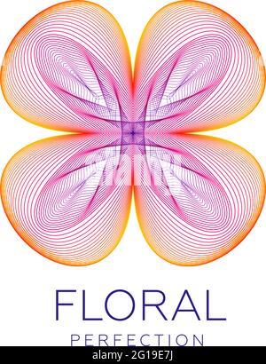 Fantastica icona floreale, forma astratta con molte linee di fusione e colori sfumati. Illustrazione vettoriale. Testo campione - perfezione floreale. Illustrazione Vettoriale