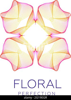 Fantastica icona floreale, forma astratta con molte linee di fusione e colori sfumati. Illustrazione vettoriale. Testo campione - perfezione floreale. Illustrazione Vettoriale