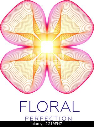 Fantastica icona floreale, forma astratta con molte linee di fusione e colori sfumati. Illustrazione vettoriale. Testo campione - perfezione floreale. Illustrazione Vettoriale