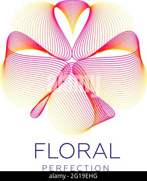Fantastica icona floreale, forma astratta con molte linee di fusione e colori sfumati. Illustrazione vettoriale. Testo campione - perfezione floreale. Illustrazione Vettoriale