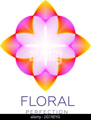 Fantastica icona floreale, forma astratta con molte linee di fusione e colori sfumati. Illustrazione vettoriale. Testo campione - perfezione floreale. Illustrazione Vettoriale
