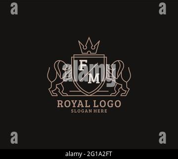 Modello del logo FM Letter Lion Royal Luxury in Vector art per ristoranti, Royalty, Boutique, caffè, hotel, Araldica, Gioielli, Moda e altri vettori il Illustrazione Vettoriale