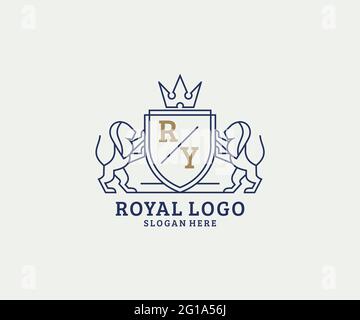 Modello del logo RY Letter Lion Royal Luxury in arte vettoriale per ristoranti, Royalty, Boutique, caffè, hotel, Araldica, Gioielli, Moda e altri vettori il Illustrazione Vettoriale