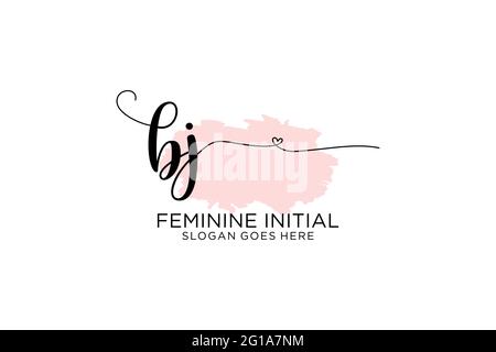 Monogramma di bellezza BJ ed elegante logo di disegno manoscritto logo di firma iniziale, matrimonio, moda, floreale e botanico con modello creativo. Illustrazione Vettoriale