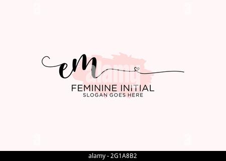 EM monogramma di bellezza e logo elegante disegno di scrittura logo di firma iniziale, matrimonio, moda, floreale e botanico con modello creativo. Illustrazione Vettoriale