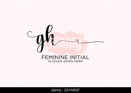 Monogramma di bellezza GH ed elegante logo di disegno manoscritto logo di firma iniziale, matrimonio, moda, floreale e botanico con modello creativo. Illustrazione Vettoriale