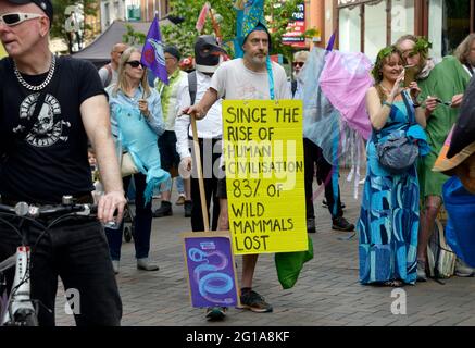 Protesta per l'estinzione della fauna selvatica, Nottingham Foto Stock