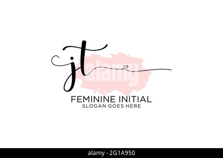 Monogramma di bellezza JT ed elegante logo di disegno manoscritto logo di firma iniziale, matrimonio, moda, floreale e botanico con modello creativo. Illustrazione Vettoriale