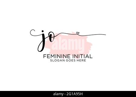 JO monogramma di bellezza ed elegante logo di disegno manoscritto logo di firma iniziale, matrimonio, moda, floreale e botanico con modello creativo. Illustrazione Vettoriale