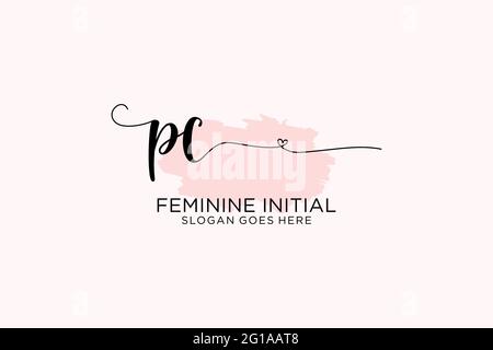 Monogramma di bellezza del PC e logo elegante disegno di scrittura del logo di firma iniziale, matrimonio, moda, floreale e botanico con modello creativo. Illustrazione Vettoriale