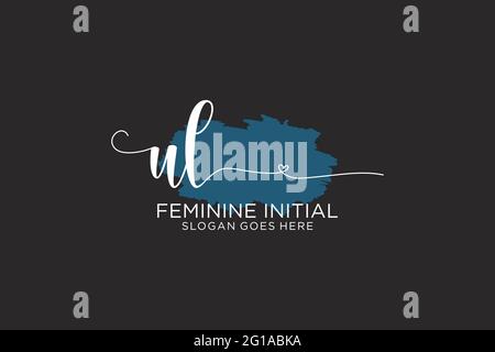 Monogramma di bellezza UL ed elegante logo di disegno manoscritto di firma iniziale, matrimonio, moda, floreale e botanico con modello creativo. Illustrazione Vettoriale
