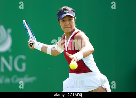 Kristie Ahn degli Stati Uniti in azione contro Jodie Burrage della Gran Bretagna durante il secondo giorno del Viking Open al Nottingham Tennis Center. Data immagine: Domenica 6 giugno 2021. Foto Stock