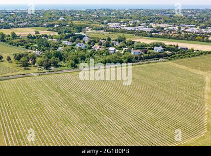 Vista aerea di un quartiere in Water Mill, NY Foto Stock