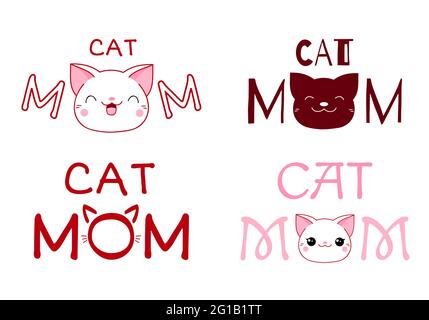 Set vettoriale divertente - mamma Cat. Happy Mother`s Day, compleanno, T-shirt, biglietto d'auguri, invito grafico design elemento tipografico. Per la stampa della t-shirt Illustrazione Vettoriale