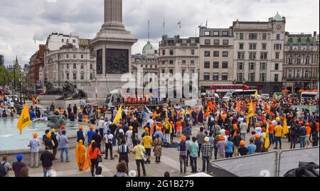 Londra, Regno Unito. 6 giugno 2021. I dimostranti si sono riuniti in Trafalgar Square per la marcia di memoria del massacro di Sikh del 1984 e per il Rally della libertà. (Credit: Vuk Valcic / Alamy Live News). Foto Stock