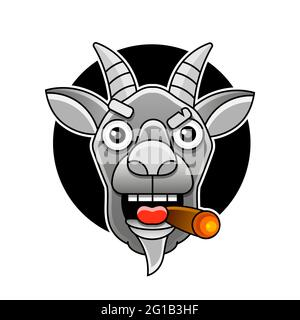 Vista laterale sagoma del logo della testa di capra per carne e prodotti caseari, illustrazione vettoriale cartoon Illustrazione Vettoriale