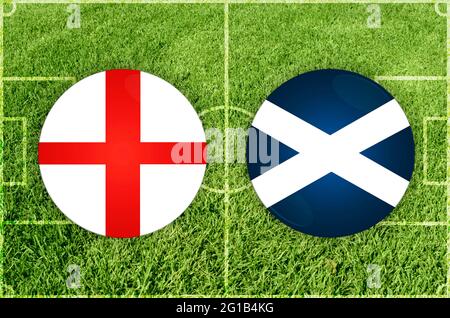 Concetto per la partita di calcio Inghilterra vs Scozia Foto Stock