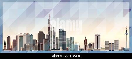Francoforte am Main skyline vettore poster colorato su uno splendido sfondo triangolare texture Illustrazione Vettoriale