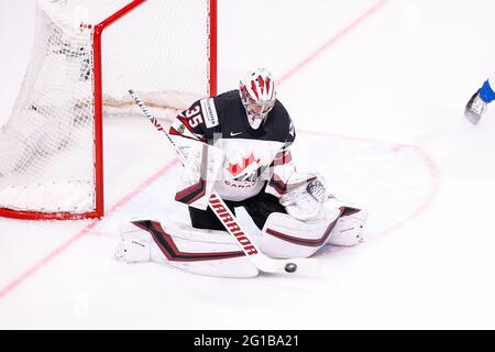 Riga, Arena riga, finale, Finlandia. 06 giugno 2021. Canada (campionato mondiale di hockey su ghiaccio 2021 IIHF), portiere Darcy Kuemper (Canada) (uscita Svizzera/Croazia) Credit: SPP Sport Press Photo. /Alamy Live News Foto Stock