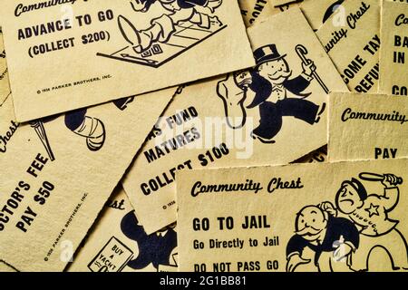 Monopoly gioco da tavolo è un popolare gioco di trading immobiliare internazionale, Stati Uniti Foto Stock