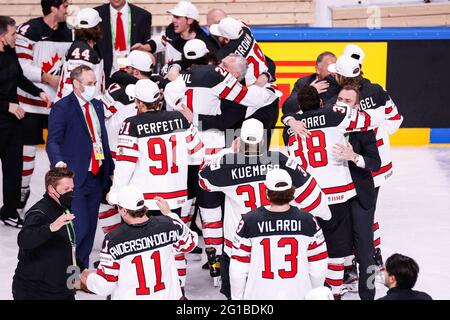 Riga, Arena riga, finale, Finlandia. 06 giugno 2021. Canada (Campionato del mondo di hockey su ghiaccio 2021 IIHF), campione del mondo canadese 2021 (USCITA Svizzera/Croazia) Credit: SPP Sport Press Photo. /Alamy Live News Foto Stock