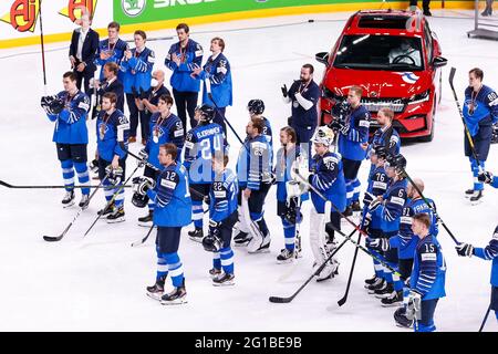 Riga, Arena riga, finale, Finlandia. 06 giugno 2021. Canada (campionato mondiale di hockey su ghiaccio 2021 IIHF), la Finlandia è seconda posizione (uscita Svizzera/Croazia) Credit: SPP Sport Press Photo. /Alamy Live News Foto Stock