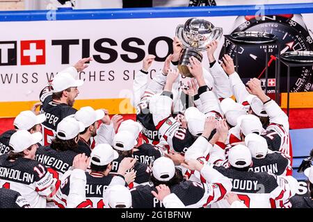 Riga, Arena riga, finale, Finlandia. 06 giugno 2021. Canada (Campionato del mondo di hockey su ghiaccio 2021 IIHF), Canada è campione del mondo 2021 (uscita Svizzera/Croazia) Credit: SPP Sport Press Photo. /Alamy Live News Foto Stock