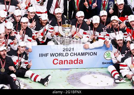 Riga, Arena riga, finale, Finlandia. 06 giugno 2021. Canada (Campionato del mondo di hockey su ghiaccio 2021 IIHF), Canada è campione del mondo 2021 (uscita Svizzera/Croazia) Credit: SPP Sport Press Photo. /Alamy Live News Foto Stock