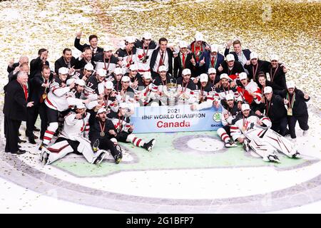 Riga, Arena riga, finale, Finlandia. 06 giugno 2021. Canada (Campionato del mondo di hockey su ghiaccio 2021 IIHF), Canada è campione del mondo 2021 (uscita Svizzera/Croazia) Credit: SPP Sport Press Photo. /Alamy Live News Foto Stock