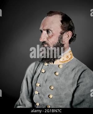 Foto della Guerra civile americana colorata e vintage del generale Thomas (Stonewall) Jackson degli Stati confederati d'America. Foto Stock