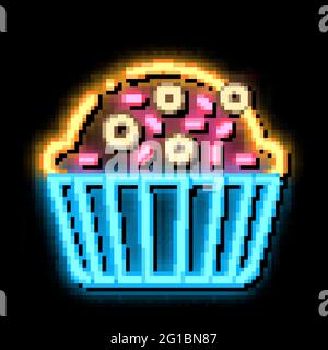Muffin delizioso cibo cotto al neon bagliore icona illustrazione Illustrazione Vettoriale